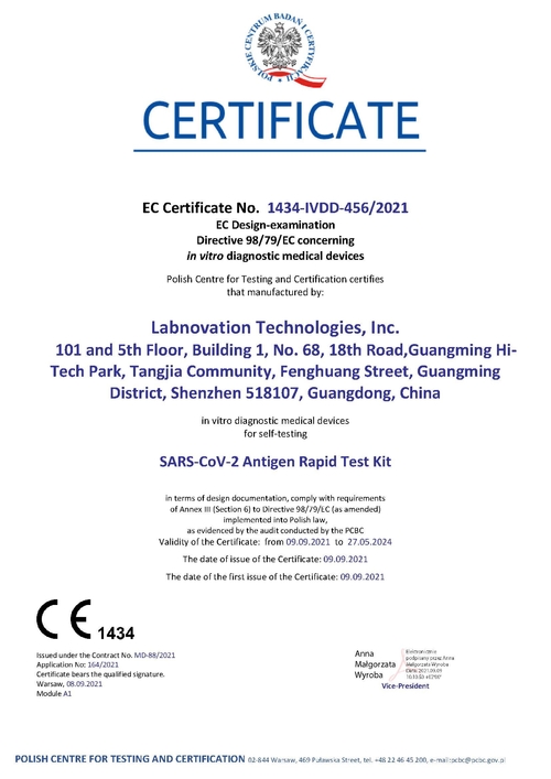Γρήγορη εξάρτηση δοκιμής Antgen του Labnovation SAR-CoV-2 (για την μόνος-δοκιμή) περνά το CE πιστοποιημένο